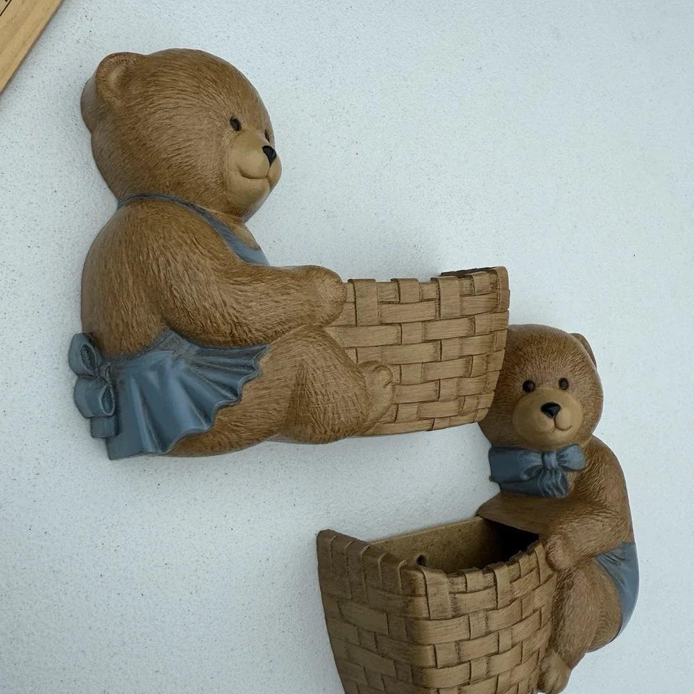 Vintage Burwood Products Nursery Decor Teddy Bear Wall Decor Planters Set Of 2‎